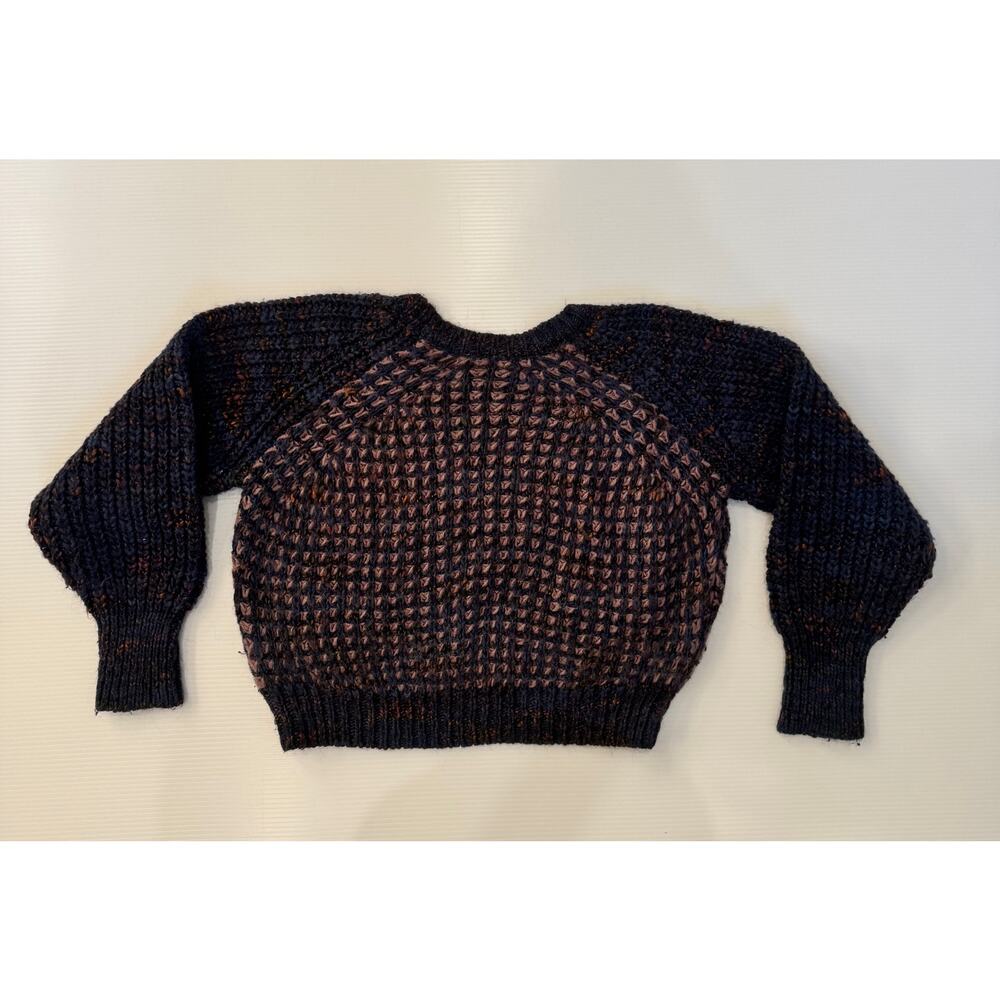Moth Anthropologie Cropped Waffle Knit Sweater Wool Mohair Mauve Navy XXS - Picture 15 of 16